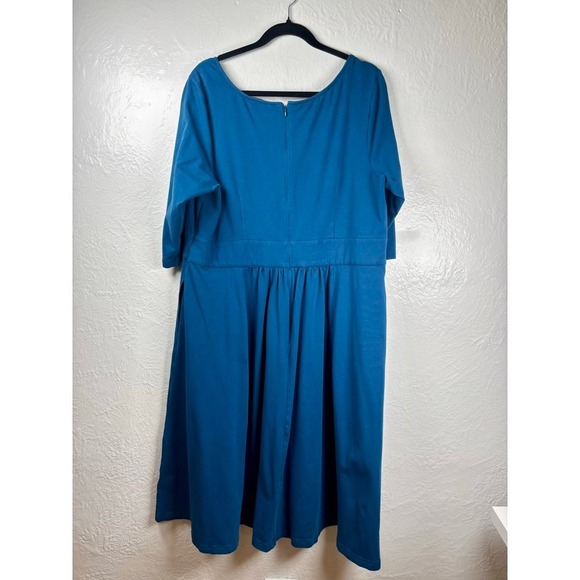 eShakti Blue Empire Waist V-Neck Dress 22W Modest Office Capsule Pockets - Picture 2 of 15